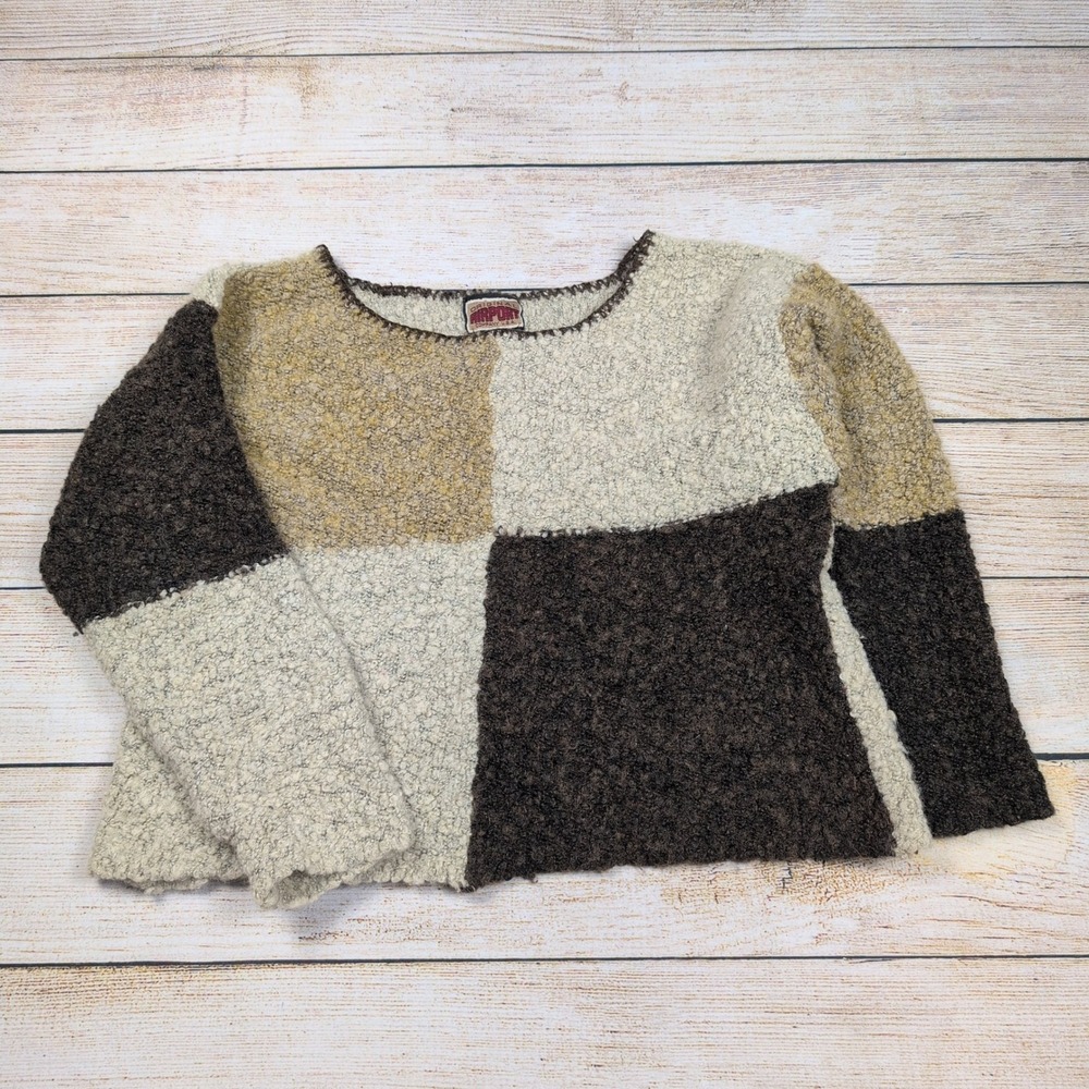 Original Airport Company‎ y2k crop Sweater S | Brown Beige Neutral colorblock